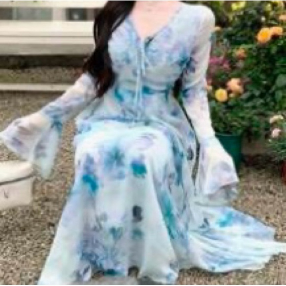 Floral Blue and White Maxi Dress